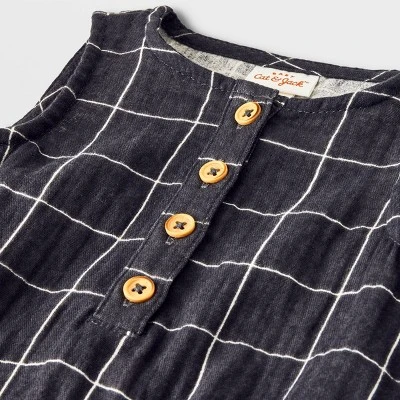 Baby Striped Gauze Tank Henley Romper - Cat & Jack™ Gray 4 Baby Striped Gauze Tank Henley Romper - Cat & Jack™ Gray - Image 2