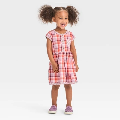 Toddler Girls' Plaid Dress - Cat & Jack™ Red/Pink/White 4 Toddler Girls' Plaid Dress - Cat & Jack™ Red/Pink/White - Image 2