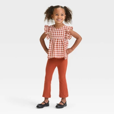 Toddler Girls' Checkered Top & Leggings Set - Cat & Jack™ Brown 4 Toddler Girls' Checkered Top & Leggings Set - Cat & Jack™ Brown - Image 2