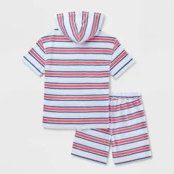 Boys' Adaptive 4th Of July Short Sleeve Stripe Short Set - Cat & Jack™ White