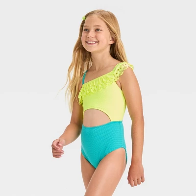 Girls' 'Beach Dreams' Solid One Piece Swimsuit - Cat & Jack™ Yellow/Light Blue 5 Girls' 'Beach Dreams' Solid One Piece Swimsuit - Cat & Jack™ Yellow/Light Blue - Image 3