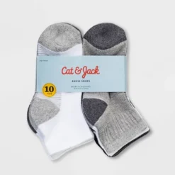 Boys' 10pk Ankle Socks - Cat & Jack™ White/Gray/Black