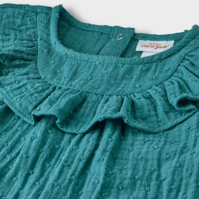 Baby Girls' Gauze Clipspot Ruffle Yoke Top & Bottom Set - Cat & Jack™ Dark Green 4 Baby Girls' Gauze Clipspot Ruffle Yoke Top & Bottom Set - Cat & Jack™ Dark Green - Image 2
