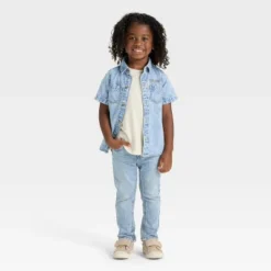 Toddler Boys' Short Sleeve Embroidered Denim Button-Up Shirt - Cat & Jack™ Medium Wash 8 Toddler Boys' Short Sleeve Embroidered Denim Button-Up Shirt - Cat & Jack™ Medium Wash -Kid Clothing GUEST 63814243 cfec 4a6e 8397 6df73bf3f9f7