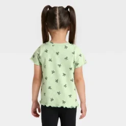 Toddler Girls' Short Sleeve Black Bow Ribbed T-Shirt - Cat & Jack™ Light Sage 3T