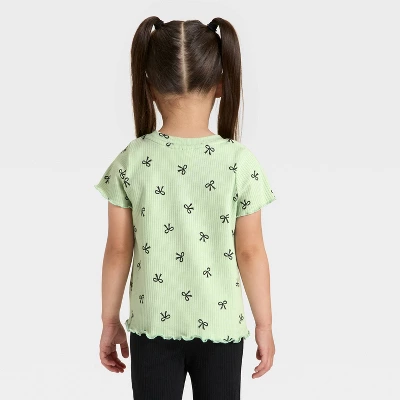 Toddler Girls' Short Sleeve Black Bow Ribbed T-Shirt - Cat & Jack™ Light Sage 3T 3 Toddler Girls' Short Sleeve Black Bow Ribbed T-Shirt - Cat & Jack™ Light Sage 3T