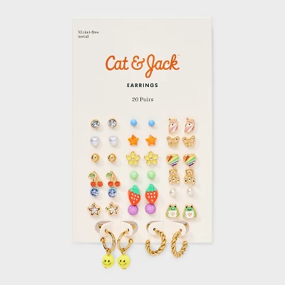 Girls' 20k Bright Cherries And Smileys Earring Set - Cat & Jack™️: Nickel-Free Metal, Post Closure, Drop, Hoop, Stud Styles 3 Girls' 20k Bright Cherries And Smileys Earring Set - Cat & Jack™️: Nickel-Free Metal, Post Closure, Drop, Hoop, Stud Styles