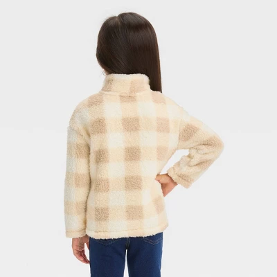 Toddler Girls' Checkered Quarter Zip-Up Jacket - Cat & Jack™ Beige 3 Toddler Girls' Checkered Quarter Zip-Up Jacket - Cat & Jack™ Beige