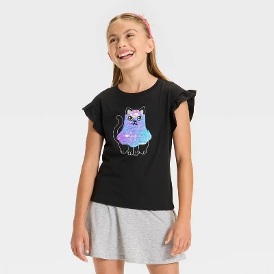 Girls' Short Sleeve Halloween 'Ghost Cat' Flip Sequin T-Shirt - Cat & Jack™ Black 6 Girls' Short Sleeve Halloween 'Ghost Cat' Flip Sequin T-Shirt - Cat & Jack™ Black - Image 4