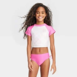 Girls' Super Smile Cropped Rashguard Set - Cat & Jack™ White/Pink -Kid Clothing GUEST 67b0fd5e a81a 4cdd b1db 58408fcad575