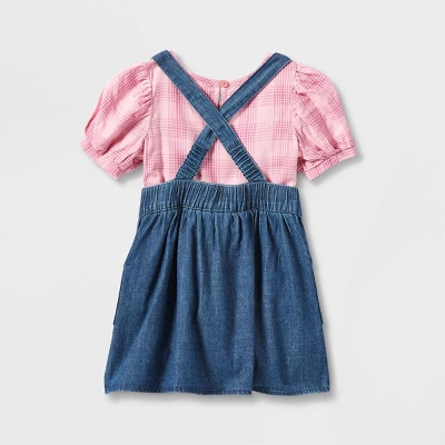 Toddler Girls' Plaid Top & Chambray Skirtall Set - Cat & Jack™ Pink 3 Toddler Girls' Plaid Top & Chambray Skirtall Set - Cat & Jack™ Pink