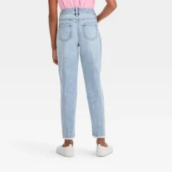 Girls' High-Rise Embroidered Ankle Straight Jeans - Cat & Jack™ Blue