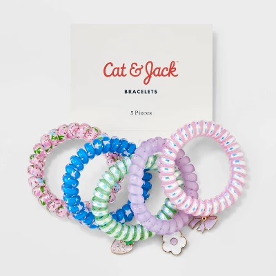 Girls' 5pk Phone Cord With Strawberry And Bow Charms Bracelet Set - Cat & Jack™️: Stretchable, Pull-On, Iron, Acrylic, Zinc Alloy 3 Girls' 5pk Phone Cord With Strawberry And Bow Charms Bracelet Set - Cat & Jack™️: Stretchable, Pull-On, Iron, Acrylic, Zinc Alloy