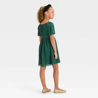 Girls' Short Sleeve Striped Dress - Cat & Jack™ Forest Green 3 Girls' Short Sleeve Striped Dress - Cat & Jack™ Forest Green