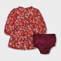 Baby Girls' Floral Twill Dress & Bottom Set - Cat & Jack™ Burgundy