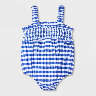 Baby Girls' Gingham Romper - Cat & Jack™ Blue 3 Baby Girls' Gingham Romper - Cat & Jack™ Blue