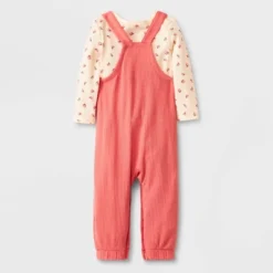 Baby Girls' 2pc Long Sleeve Bodysuit & Overalls Set - Cat & Jack™ Peach Orange