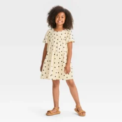 Girls' Short Sleeve Woven Dress - Cat & Jack™ Ivory Dot -Kid Clothing GUEST 7043d818 7b71 4d47 8540 3233c4e2b468