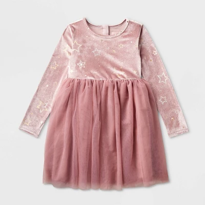 Girls' Adaptive Long Sleeve Star Velour To Tulle Dress - Cat & Jack™ Dusty Pink 6 Girls' Adaptive Long Sleeve Star Velour To Tulle Dress - Cat & Jack™ Dusty Pink - Image 4