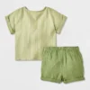 Baby Boys' 2pc Smiley Embroidered Pocket Gauze Shorts Set - Cat & Jack™ Green -Kid Clothing GUEST 725b7657 5a7a 41ba bd8a f50dce076652