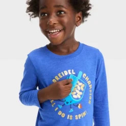 Toddler Boys' 2pc Dreidel Printed Long Sleeve Graphic T-Shirt And Fleece Jogger Pants Set - Cat & Jack™ Blue -Kid Clothing GUEST 74241add cd2d 448f ab44 e2bce944764c