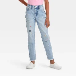 Girls' High-Rise Embroidered Ankle Straight Jeans - Cat & Jack™ Blue -Kid Clothing GUEST 7787eac2 909a 4fc7 acf2 3e26da1cdf3e