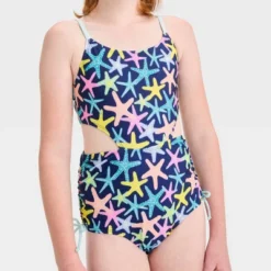 Girls' Starfish Party Printed One Piece Swimsuit - Cat & Jack™ Navy Blue