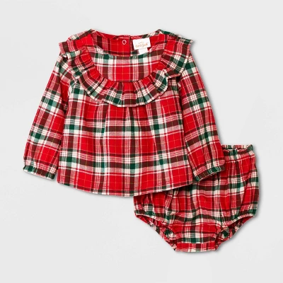 Baby Girls' Holiday Plaid Ruffle Top & Bottom Set - Cat & Jack™ Red 6 Baby Girls' Holiday Plaid Ruffle Top & Bottom Set - Cat & Jack™ Red - Image 4
