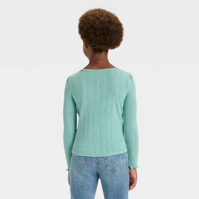 Girls' Long Sleeve Pointelle T-Shirt - Cat & Jack™ 3 Girls' Long Sleeve Pointelle T-Shirt - Cat & Jack™