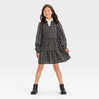 Girls' Long Sleeve Plaid Tiered Woven Dress - Cat & Jack™ 4 Girls' Long Sleeve Plaid Tiered Woven Dress - Cat & Jack™ - Image 2