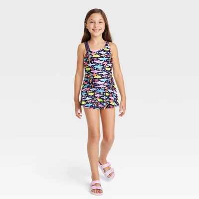 Girls' Sea Life One Piece Swimsuit Dress - Cat & Jack™ Blue 5 Girls' Sea Life One Piece Swimsuit Dress - Cat & Jack™ Blue - Image 3