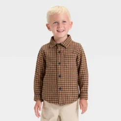 Toddler Boys' Long Sleeve Checkered Woven Shirt - Cat & Jack™ Brown/Black -Kid Clothing GUEST 7e8b7895 2ed3 44b1 a788 09c6fdef3f36
