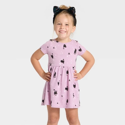 Toddler Girls' Short Sleeve Halloween Cats Dress - Cat & Jack™ Lavender 5 Toddler Girls' Short Sleeve Halloween Cats Dress - Cat & Jack™ Lavender - Image 3