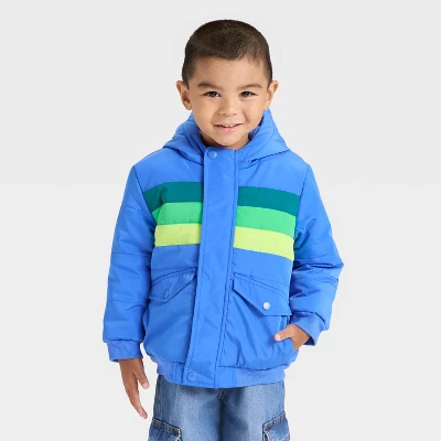 Toddler Boys' Colorblock Striped Heavyweight Puffer Jacket - Cat & Jack™ Blue 5 Toddler Boys' Colorblock Striped Heavyweight Puffer Jacket - Cat & Jack™ Blue - Image 3