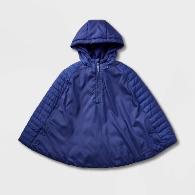 Girls' Adaptive Quilted Cape Jacket - Cat & Jack™ Navy Blue 6 Girls' Adaptive Quilted Cape Jacket - Cat & Jack™ Navy Blue - Image 4