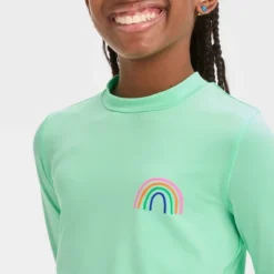 Girls' Rainbow Printed Rash Guard Swim Top - Cat & Jack™ Green