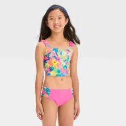 Girls' 'Shore Garden' Floral Printed Midkini Set - Cat & Jack™ Pink -Kid Clothing GUEST 826596ed 6dfd 4b5e ad99 60c16d2b154b