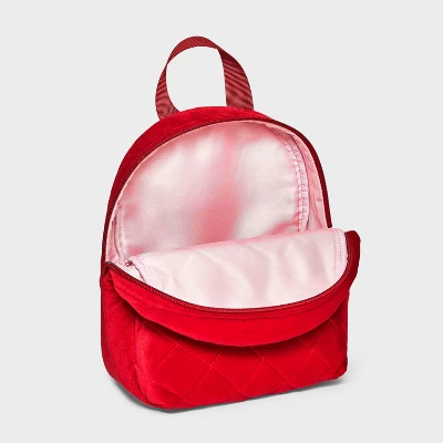 Girls' Quilted Velvet 10" Mini Backpack - Cat & Jack™ Red 4 Girls' Quilted Velvet 10" Mini Backpack - Cat & Jack™ Red - Image 2
