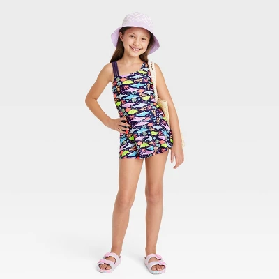 Girls' Sea Life One Piece Swimsuit Dress - Cat & Jack™ Blue 4 Girls' Sea Life One Piece Swimsuit Dress - Cat & Jack™ Blue - Image 2