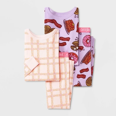 Toddler Girls' 4pc Plaid & Breakfast Pajama Set - Cat & Jack™ Pink 5 Toddler Girls' 4pc Plaid & Breakfast Pajama Set - Cat & Jack™ Pink - Image 3