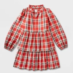 Girls' Adaptive Abdominal Access Long Sleeve Plaid Tiered Woven Dress - Cat & Jack™ Red -Kid Clothing GUEST 857a1a0e de64 4222 9c83 e5fe13ff9a98