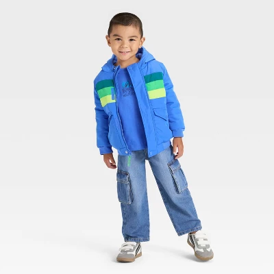 Toddler Boys' Colorblock Striped Heavyweight Puffer Jacket - Cat & Jack™ Blue 4 Toddler Boys' Colorblock Striped Heavyweight Puffer Jacket - Cat & Jack™ Blue - Image 2