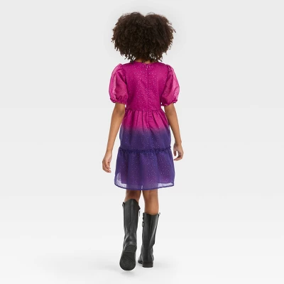 Girls' Short Sleeve Ombre Sparkle Dress - Cat & Jack™ Magenta Pink 3 Girls' Short Sleeve Ombre Sparkle Dress - Cat & Jack™ Magenta Pink