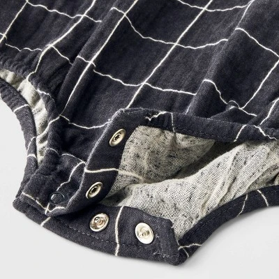 Baby Striped Gauze Tank Henley Romper - Cat & Jack™ Gray 5 Baby Striped Gauze Tank Henley Romper - Cat & Jack™ Gray - Image 3