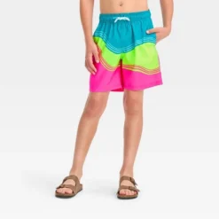 Boys' Wave Swim Shorts - Cat & Jack™ Pink/Neon Green/Turquoise Blue -Kid Clothing GUEST 891f9c09 732b 455e 8b3a 5e8bc75c9ab0