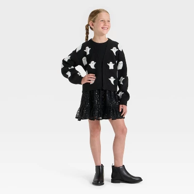 Girls' Long Sleeve Halloween Cardigan Sweater - Cat & Jack™ Black 4 Girls' Long Sleeve Halloween Cardigan Sweater - Cat & Jack™ Black - Image 2