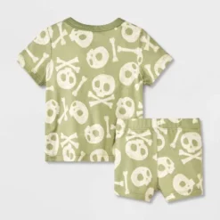 Baby 2pc Halloween Skull & Bones T-Shirt & Bloomer Set - Cat & Jack™ Green