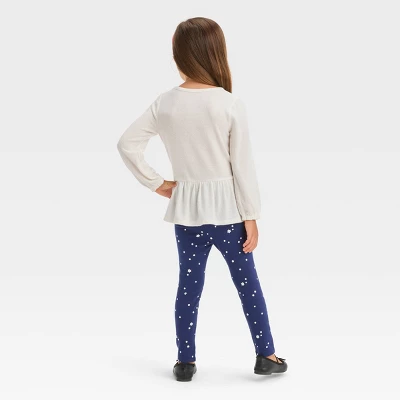 Toddler Girls' Menorah Long Sleeve Top & Star Leggings Set - Cat & Jack™ Cream 3 Toddler Girls' Menorah Long Sleeve Top & Star Leggings Set - Cat & Jack™ Cream