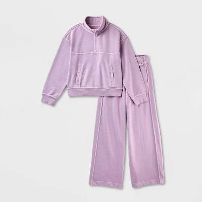Girls' Adaptive French Terry Sweater Top & Bottom Set - Cat & Jack™ Mauve Purple 6 Girls' Adaptive French Terry Sweater Top & Bottom Set - Cat & Jack™ Mauve Purple - Image 4