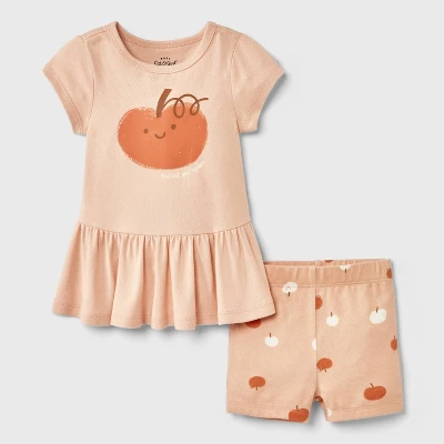 Baby Girls' 2pc Smiling Pumpkin Peplum T-Shirt And Bike Shorts Set - Cat & Jack™ Peach Orange 5 Baby Girls' 2pc Smiling Pumpkin Peplum T-Shirt And Bike Shorts Set - Cat & Jack™ Peach Orange - Image 4